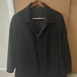 Vintage 42L Black Wool Cashmere Blend Car Coat Topcoat Overcoat Made in Bulgaria